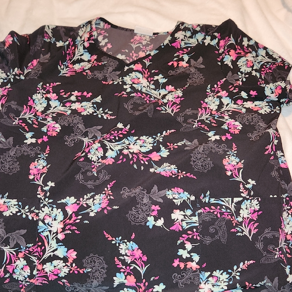 Floral V-Neck Women's Scrub Top